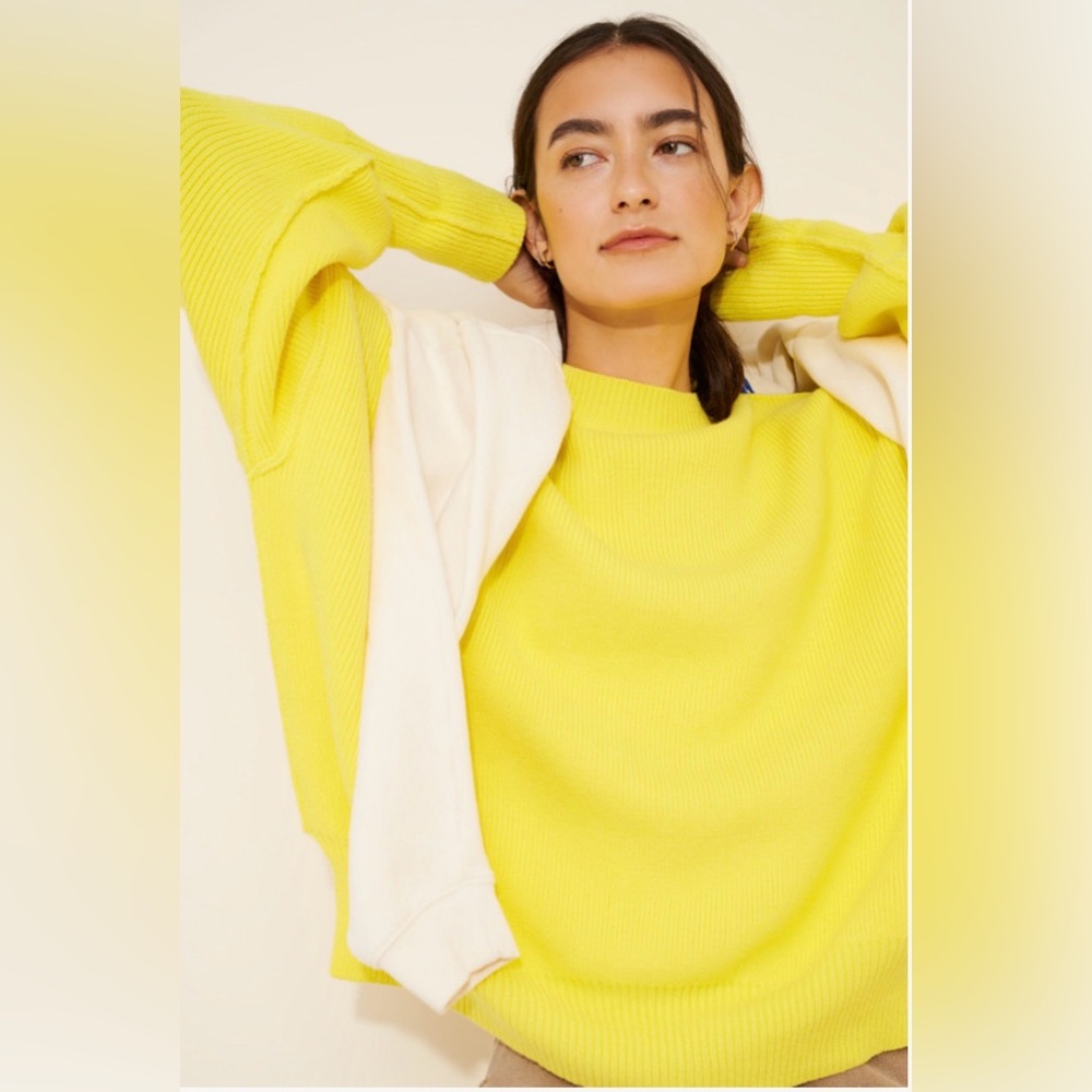 Free People Bright Lemon Yellow Ribbed Pullover